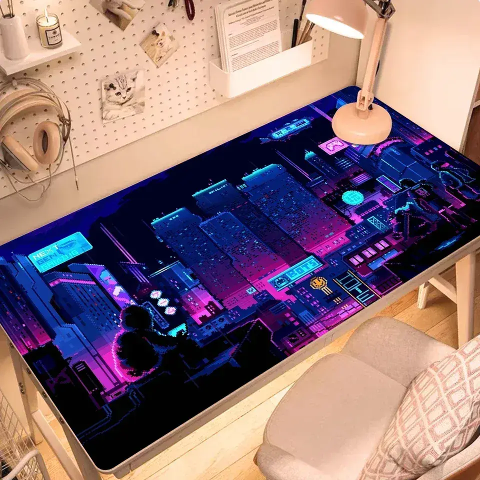 [Sale off up to 65%][Free Ship] City Neon Pixel Large Mouse Mat Gaming Mousepad Gamer Mousepads Rubber Keyboard Mats Desk Mats XXL Big Mouse Pads 600x1200mm