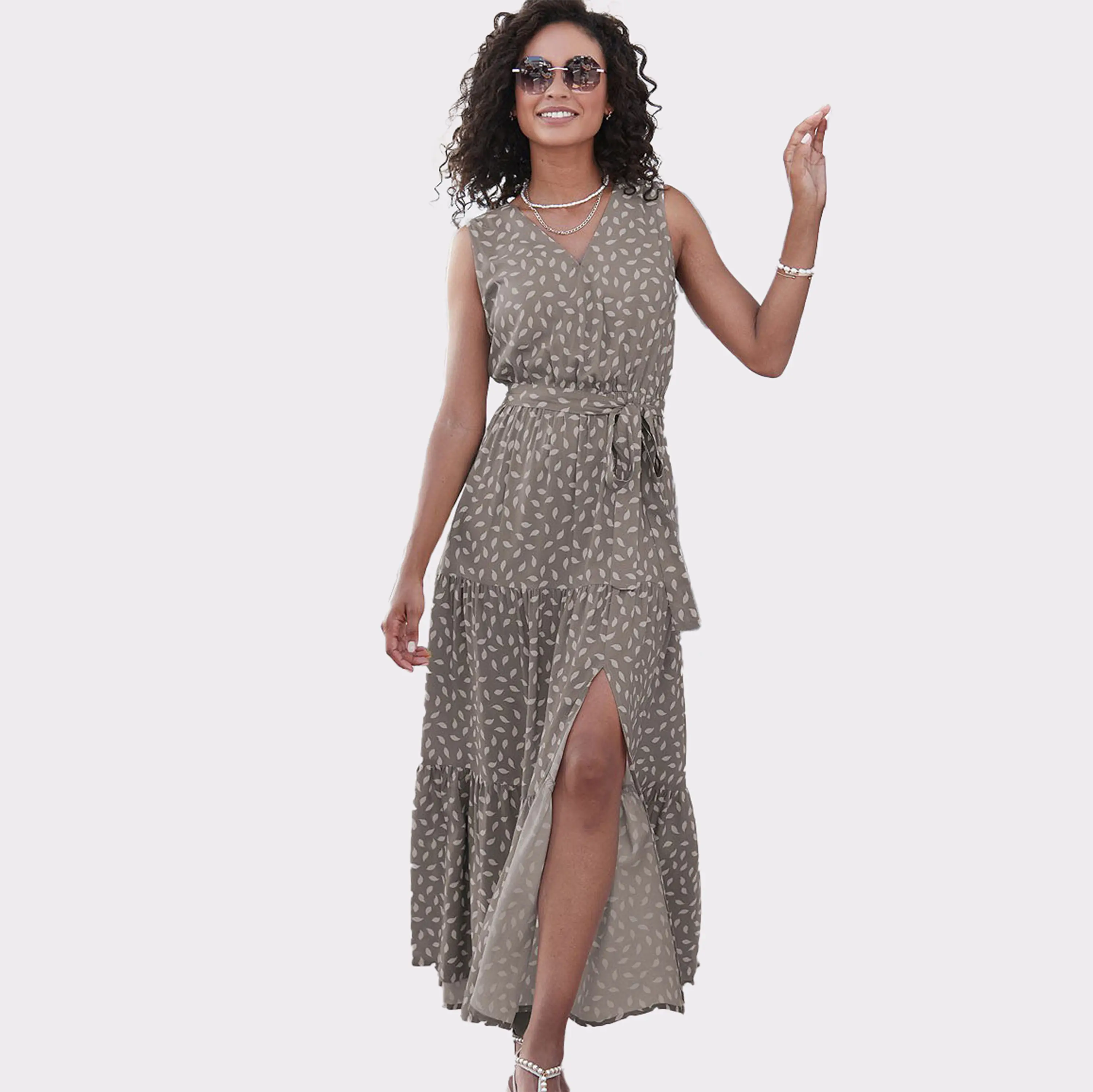 LASCANA Women's Tiered Slit Maxi Dress