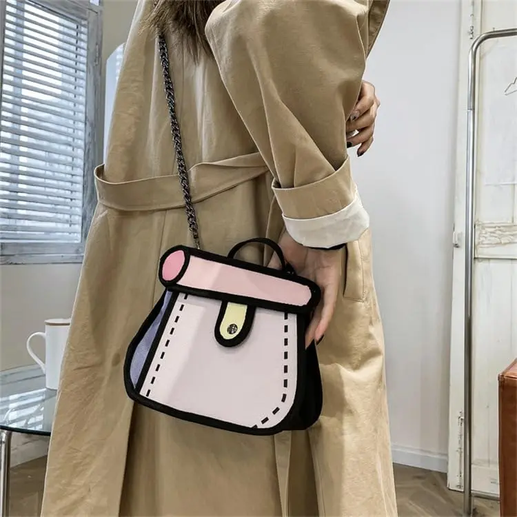 Cartoon Style Crossbody Bag - Comic Book Inspired shoulder bag with  Strap