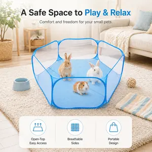 All-in-One Portable Pet Playpen! Waterproof Small Animal Tent with Zippered Cover & Storage Bag - Perfect Outdoor/Indoor Enclosure for Puppies, Bunnies, Guinea Pigs & Chinchillas. Includes Comfort Pad & Metal Rods for Secure Set-Up! #PetPlaypen #Small