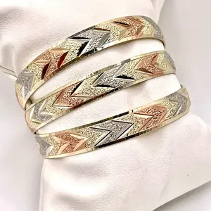 Bangle Bracelet Gold Filled 3 Bangles Tricolor with Geometric Design and Colorful Accents                                 14k Layered Real Gold Filled Bangles Bracelet     Cositas4u  Beautiful 14k Gold filled Bangles                Ñ
