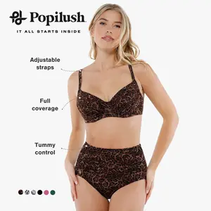 Popilush Leopard Swimwear Set High Waisted Bikini Shapewear Swimsuit  Push Up Adjustable Cover Up