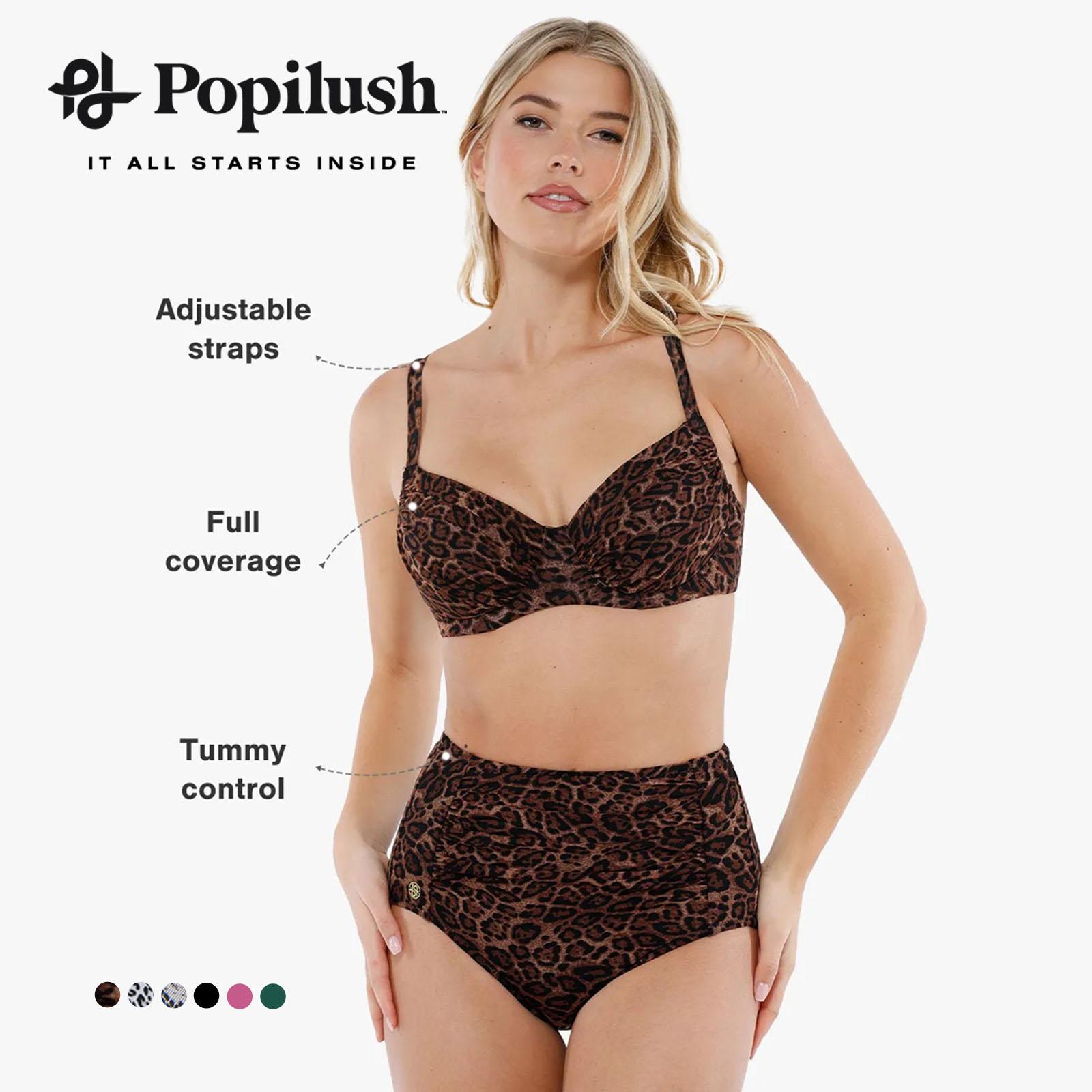 Popilush Leopard Swimwear Set High Waisted Bikini Shapewear Swimsuit Push Up Adjustable Cover Up