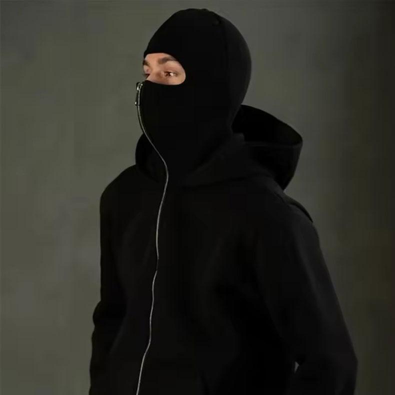 Balaclava Hoodie Jacket, Fashionable Zipper Double-Layer Hooded Shirt, Motorcycle Hoodie, Y2K Unisex Apparel, Windproof Warm Coat, Stylish Comfortable Top，muslim girl
