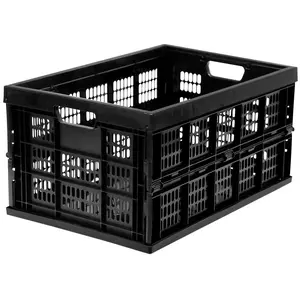 Mount-It! Collapsible Storage Crate - Black Plastic Laundry Organizer with Sturdy Handles & Lightweight Design for Easy Transport