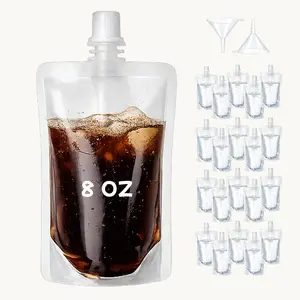 20 Pcs Reusable Plastic Flasks for Liquid 8 Oz Drink Pouches Collapsible Portable Containers for Concerts & Festivals Hot & Freezer Safe BPA-Free Food-Grade with Funnels