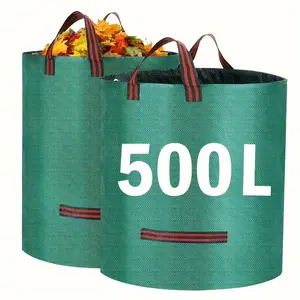 500 liter heavy-duty garden garbage bag - reusable construction garbage bag - industrial fabric with handle - green/yard waste disposal - durable PP material