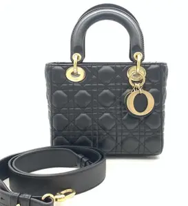 Pre-owned Dior leather Shoulder Bags Black lady five grid handbag