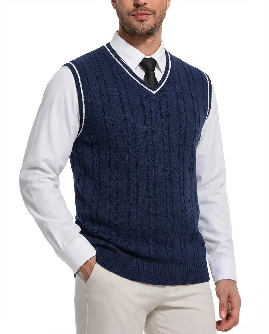 Sweater Vest Men - Men's V Neck Cotton Vest,Pullover Cable Knit Vest for Men Fit Business Casual for Fall Winter Layering Shirts Menswear
