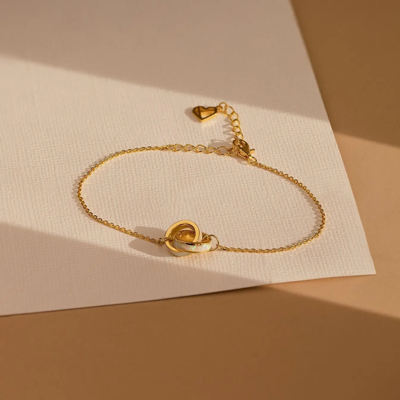 Interlocking Opal Inlay Bracelet by Caitlyn Minimalist - Dainty Infinity Charm Bracelet - Opal Inlay Jewelry - Gift for Mom