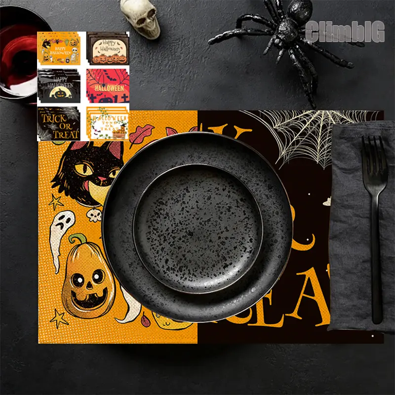 1/4/6PCS Halloween Placemats, Pumpkin Ghost Bat Print Heat Resistant Table Mats, Spooky Season Fall Table Decor, Cute Holiday Dining Placemats for Kitchen Dining Room, Halloween Party Decorations, Gift Ideas