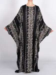Plus Size Abaya Dress, Long Sleeve Maxi Ethnic Print Kaftan, All-Over Soft Blossom Print Belted Design, Loose Fit Modest Style, Muslim Women Gowns for All Seasons