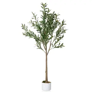 Artificial Olive Tree, Faux Olive Tree in Pot with Lifelike Leaves & Fruits, Evergreen Fake Plants Artificial Plants Indoor for Office Outdoor Modern Farmhouse Decor