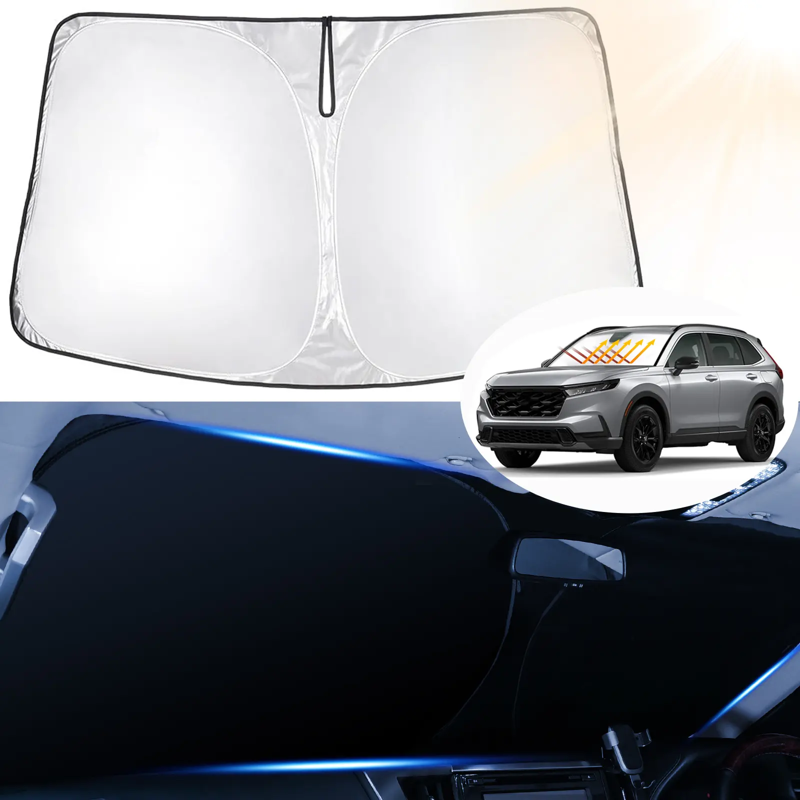 Canvcle Custom Fit Car Windshield Sunshade for 2007-2026 Honda CR-V, 5-Layer 240T Reflective Polyester Front Window Cover, Foldable Visor with UV-Blocking, Glare Reduction, Easy Install, Thermal Insulating Layers, Car Sun Protection, Energy Savings