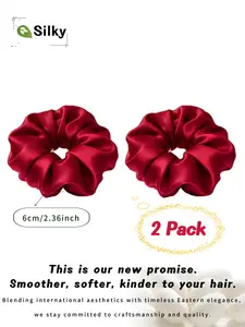 2-Pack Silk Hair Scrunchies ,100% Mulberry Silk Scrunchies ,No Creases, Super Soft & Stretchy!