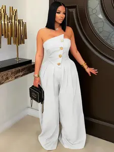 Women's Solid  Color Wide Leg Jumpsuit, Casual Fashion Jumpsuit for Daily Wear, Ladies Clothes for Summer