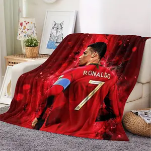 C Ronaldo-Themed Flannel Blanket, Flannel Throw Blankets, Embodies The Passion and Vitality of Football Culture, A Gift Reflecting Individuality and Sport, Soft, Comfortable, Warm, and Breathable, It'S Perfect for Both The Bedroom and Travel
