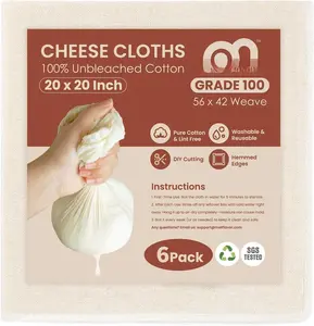 6 count  Cheesecloth for Straining 20x20 Inch,100 Grade Cheese Cloths Hemmed 4 Edges,  Unbleached  Cheese Cloth,Ultra-Dense Cloth Strainer for Yogurt/Nut Milk/Baking Making 56x42 Weave
