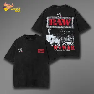 WWE RAW Legends Wash Shirt | Vintage Wrestling Graphic | Washed Fight Night Look | Heavyweight Streetwear Vibe tee Cotton Fabric