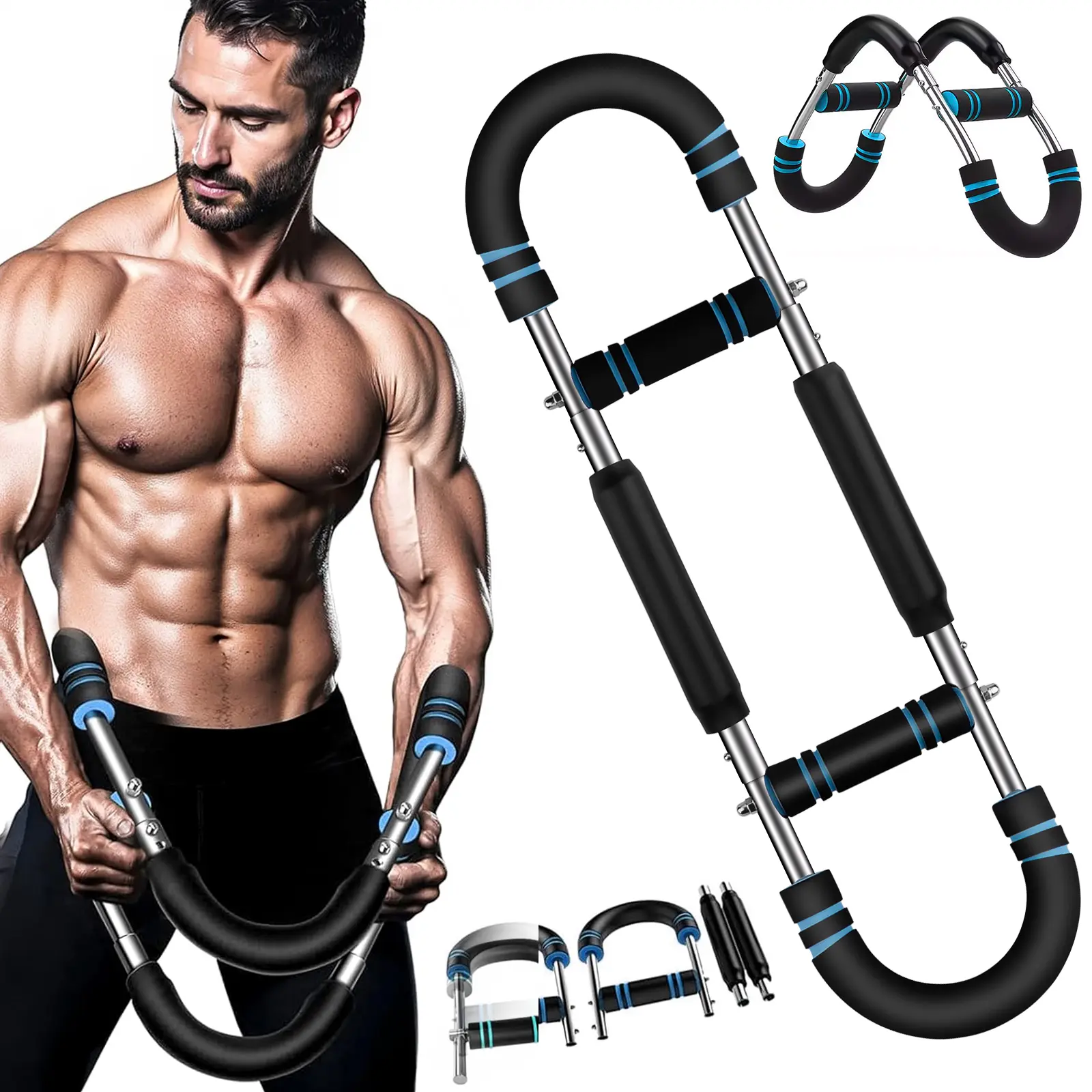 Twister Arm Trainer | Chest & Arm Workout Bar | Portable Upper Body Fitness Tool adjustable forearm strengthener shoulder muscle training fitness equipment comfortable blue grip strengthen chest hand detachable design Saker