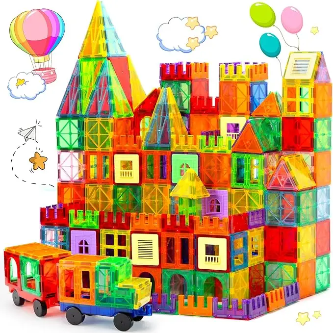103 PCS Magnetic Building Tiles Set with 2 Cars,Magnetic Tiles Kids Toys Magnet Toys for Toddler Magnetic Blocks Building Toys Preschool Learning Sens