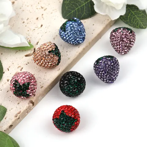 [B96] 20pcs Fully Drilled Strawberry Glass Rhinestone Loose Beads - Vertical Hole, Rhinestone Sparkle Beads for Parents, Jewelry Making DIY Creativity-Focused Handmade Accessories, No Extra Additives