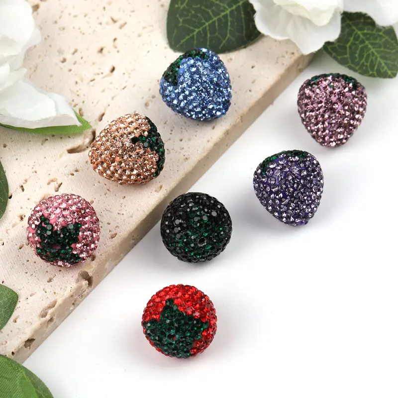 [B96] 20pcs Fully Drilled Strawberry Glass Rhinestone Loose Beads - Vertical Hole, Rhinestone Sparkle Beads for Parents, Jewelry Making DIY Creativity-Focused Handmade Accessories, No Extra Additives