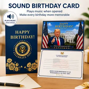 "Talking Trump Birthday Card, plays Trump’s real voice, 5x7 size, fun style, built-in audio message feature, high-quality, gag card, birthday gift." day mothers father