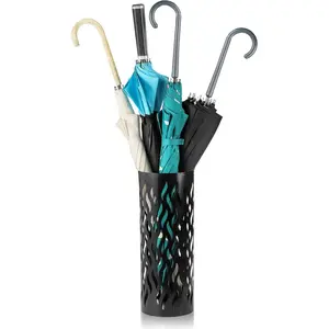Noamus Metal Umbrella Holder, Umbrella Stand Rack for Entryway, Freestanding Rain Collection Umbrella Organizer, Round Canes Walking Stick Storage Bin for Home Office Decor, Black, 5.9"x5.9"x15.7"