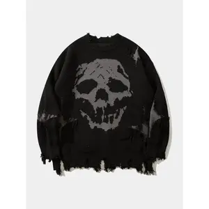 Men's Ripped Drop Shoulder Sweater, Loose?Casual Street Soft Comfy Long Sleeve Round Neck Jumper for?Fall, Fashion Men's Knitwear for Daily Wear