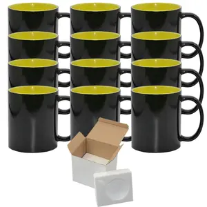 12 Pack of 15oz Yellow Inner Color Changing Sublimation Mugs - Includes Foam Support Mug Shipping Boxes
