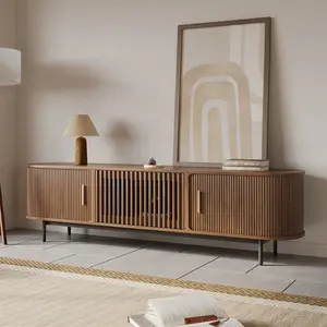 78.74"Mid-Century Modern Tambour Door TV Stand, Walnut Color TV Console,  Ash Rolling Door Media Console with legs