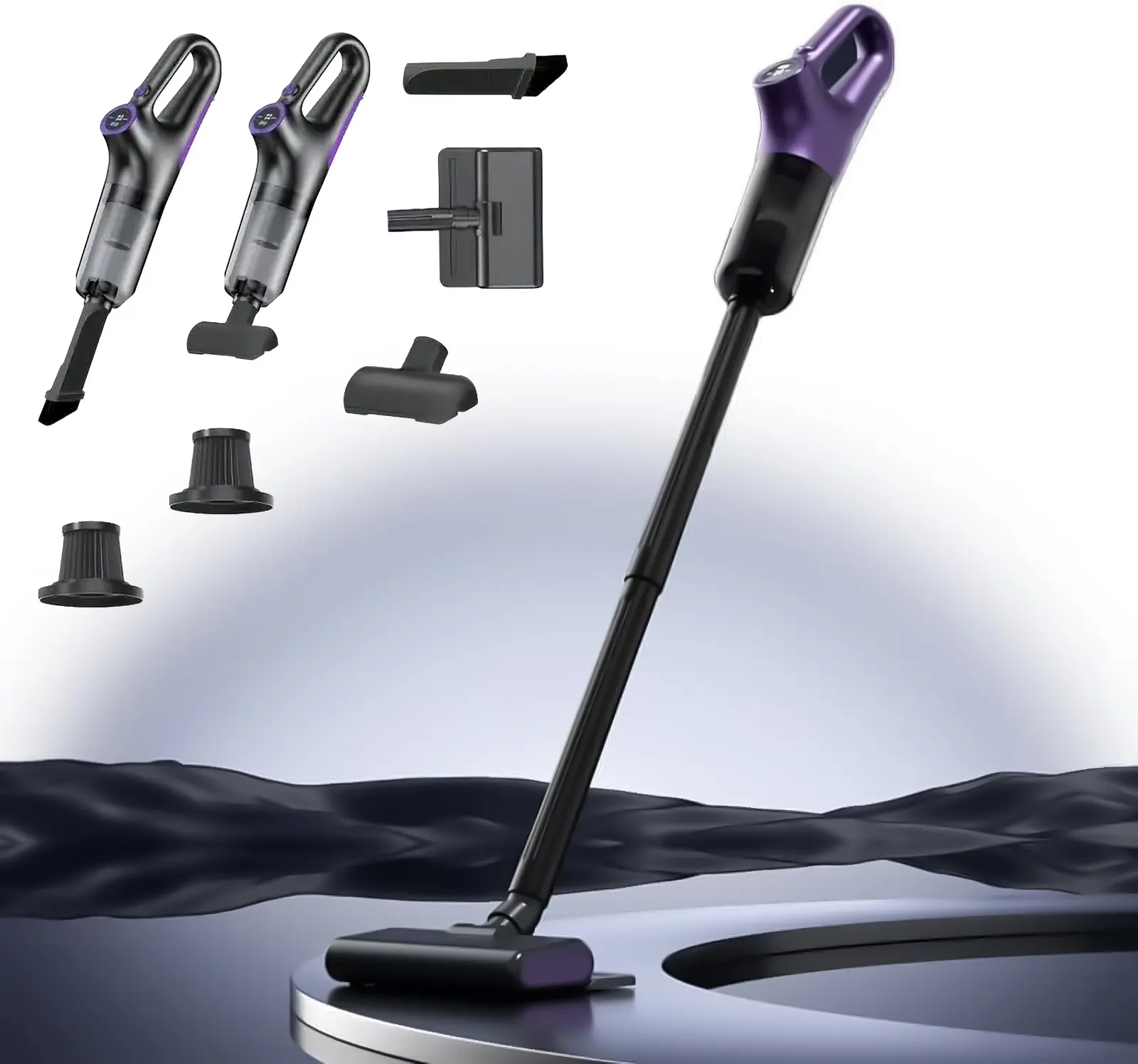 Handheld Cordless Stick Vacuum Cleaner - 15kPa Suction, 6000mAh Battery, LED Display, 6-in-1 Compact Floor Cleaning Tool, Automatic Recharge, Pet Hair & Hardwood Floor Use, Handheld Cordless Vacuum