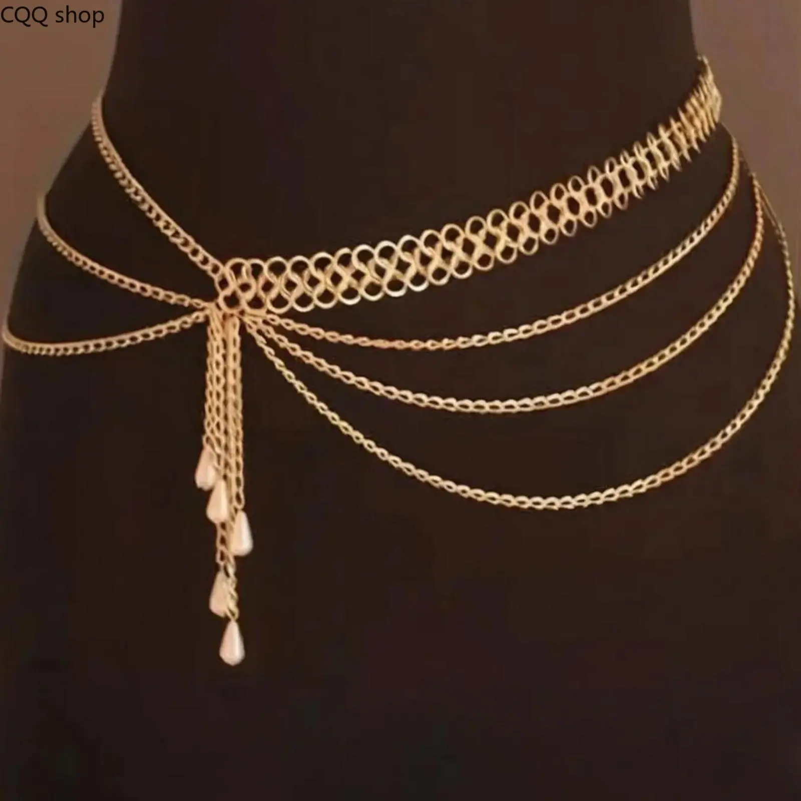 Women's Multi-Tier Pearl Tassel Waist Chain - All-Season Stylish Dress Accessory, Chain Layers with Pearl Accents, Ideal Mother's Day & Holiday Gift for Daily/Party Wear
