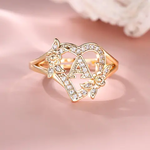 Mother's Day Gift Fashion Letter & Flower Design Rhinestone Inlaid Promise Ring, Exquisite Trendy Ring, Casual Matching Rings Jewelry for Party, Classic Trendy Accessories for Daily Wear