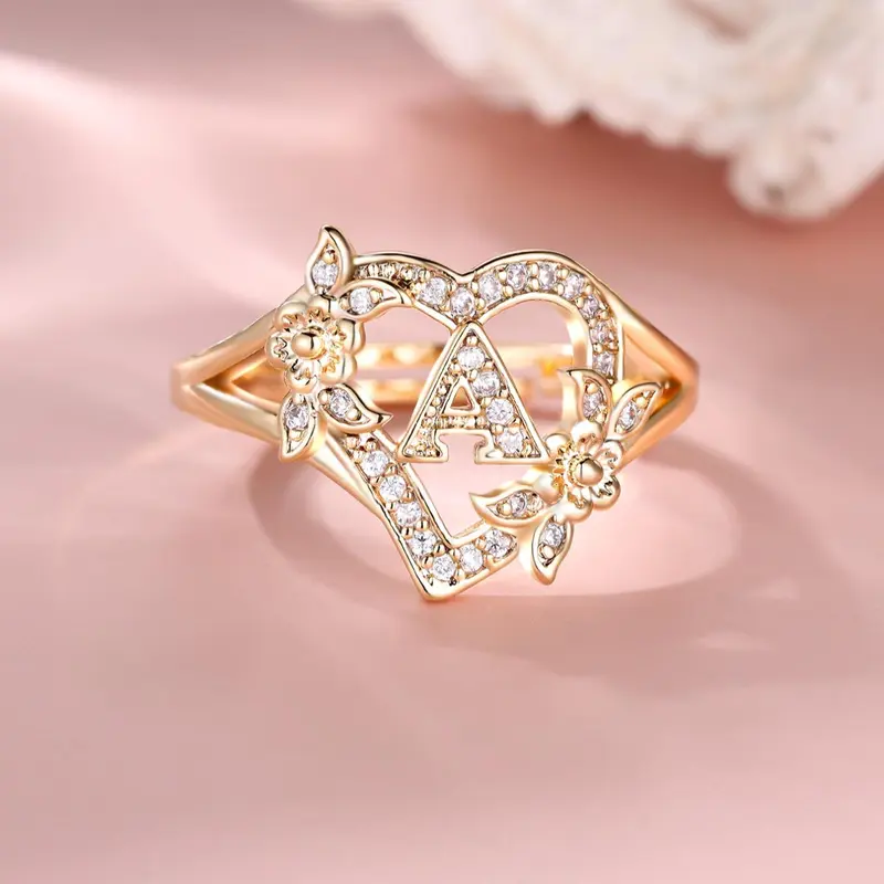 Mother's Day Gift Fashion Letter & Flower Design Rhinestone Inlaid Promise Ring, Casual Matching Rings Jewelry for Party, Classic Trendy Accessories for Daily Wear, Fashion Beautiful Rings