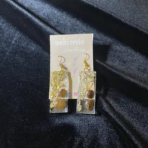 Rectangle Golden Coffee - Earrings