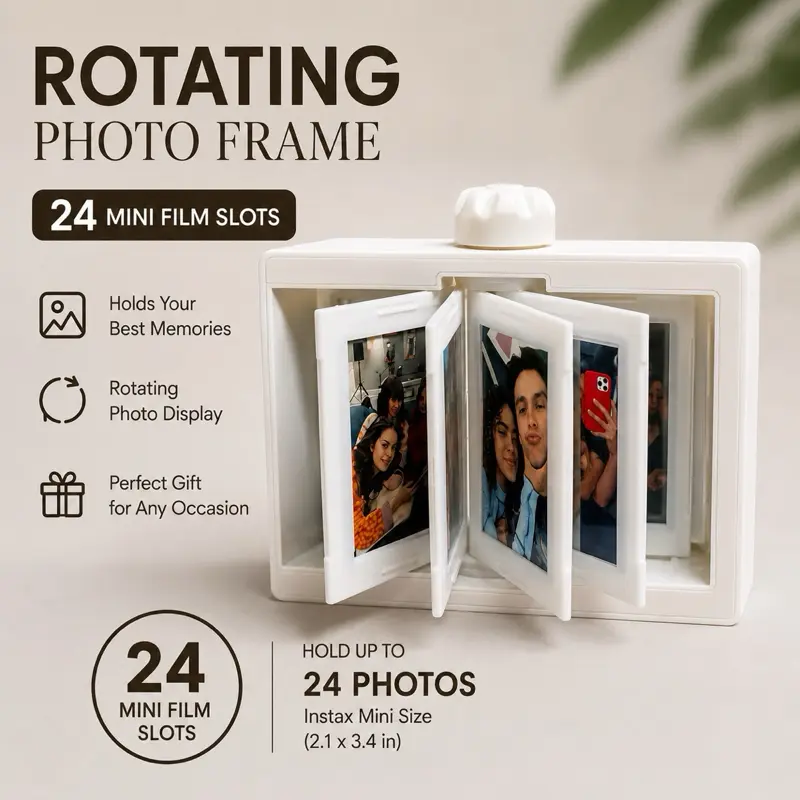 Rotating Flip Photo Frame - 2x3” Mini Instant Photo Album, Desktop Memory Display, Unique Gift for Couples & Family