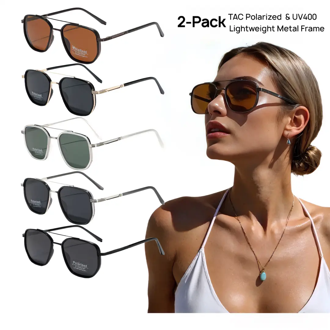 2-Pack Viral Unisex Aviator Sunglasses | Polarized UV400 | Classic Metal Frame Summer Aesthetic Beach Vacation Essential