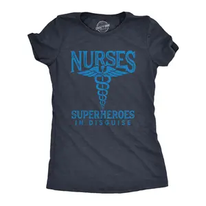 Womens Nurses Superheroes In Disguse T Shirt Quarantine Social Distancing Graphic Tee Funny Womens T Shirts Cute Vintage Fashion Casual Ladies T-Shirt Gift Funny Introvert Top Women's Novelty Tees Navy
