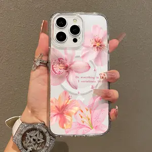 Magnetic Soft Case for iPhone11/12/13/14/15/16/17/promax, Floral design with pearls MagSafe Compatible,Aesthetic Pattern Design Lightweight,AntiScratch,and Trendy
