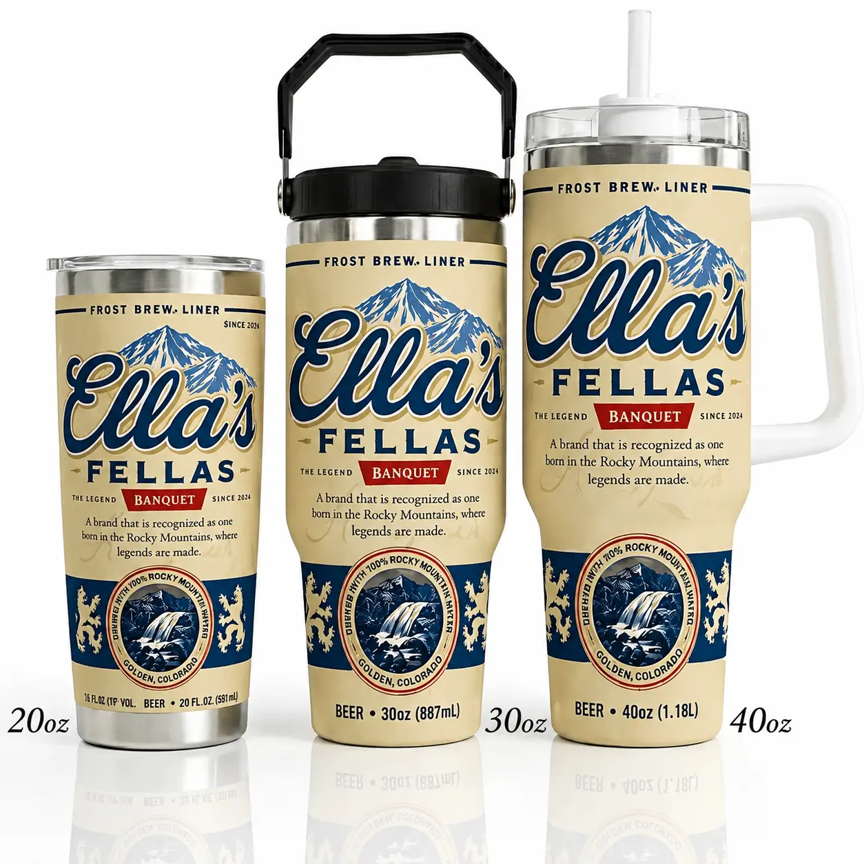 Ella's Fellas Stylish Cylindrical Stainless Steel Beer Can Tumbler - 30oz,40oz Multi-Size (1,000-2,000ml) BPA-Free Insulated Drinkware, Portable Brewery-Look Outdoor Travel Mug with Lid, Adults' Beer Lover Gift