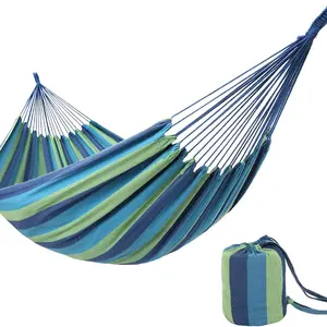 ONCLOUD Extra Long and Wide Double Hammock for Travel Camping Backyard, Porch, Outdoor or Indoor Use, Carrying Pouch Included (Blue/Green Stripes)