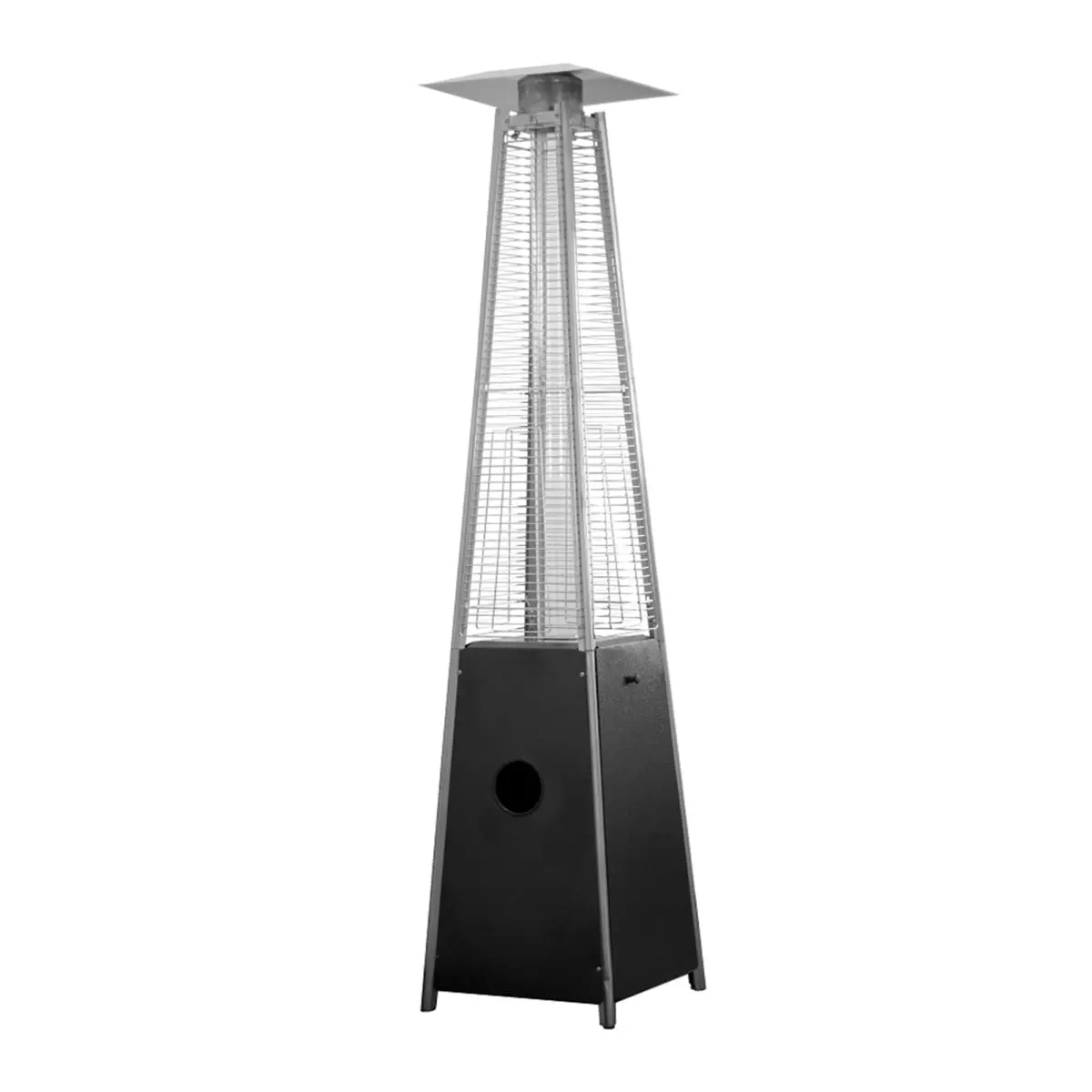 HomeRoots 480573 Contemporary Steel Outdoor Propane Triangular Pyramid Standing Patio Heater - 41000 BTU, Black, 65 lbs, 91"h x20.5"w x20.5"d, Piezo Ignition, Adjustable Heat, Auto Safety Shutoff, Easy Tank Switch-Out, Pilot Light, Assembly Required, 91"