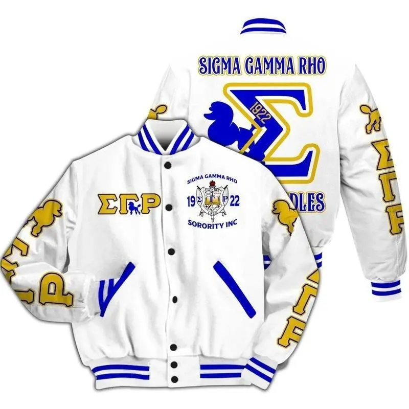 Sigma Gamma Rho Sorority Inc 1922 Crest Varsity Jacket Loose Fit Casual Sports Outerwear Poodle Silhouette Big Sigma Letter Back Graphic Oversized Baseball Jacket For Men And Women