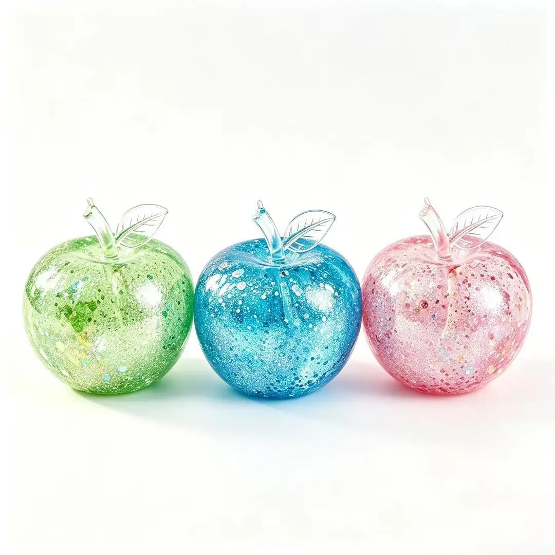Glitter Apple-shaped Squishy Stress Relief Toys, Soft TPR Squeeze Toys for Adults & Kids, Perfect for Office Desk Decor, Home Play, and Small Daily Gifts