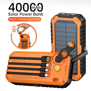Diamuar 40,000mAh Solar Power Bank with Hand Crank & 4 Cables, Dual USB/Type-C Fast Charging, Bright LED Light, Built-in Compass & Leveler - Portable Solar Charger for Phones, Camping, Travel, Outdoor Emergencies