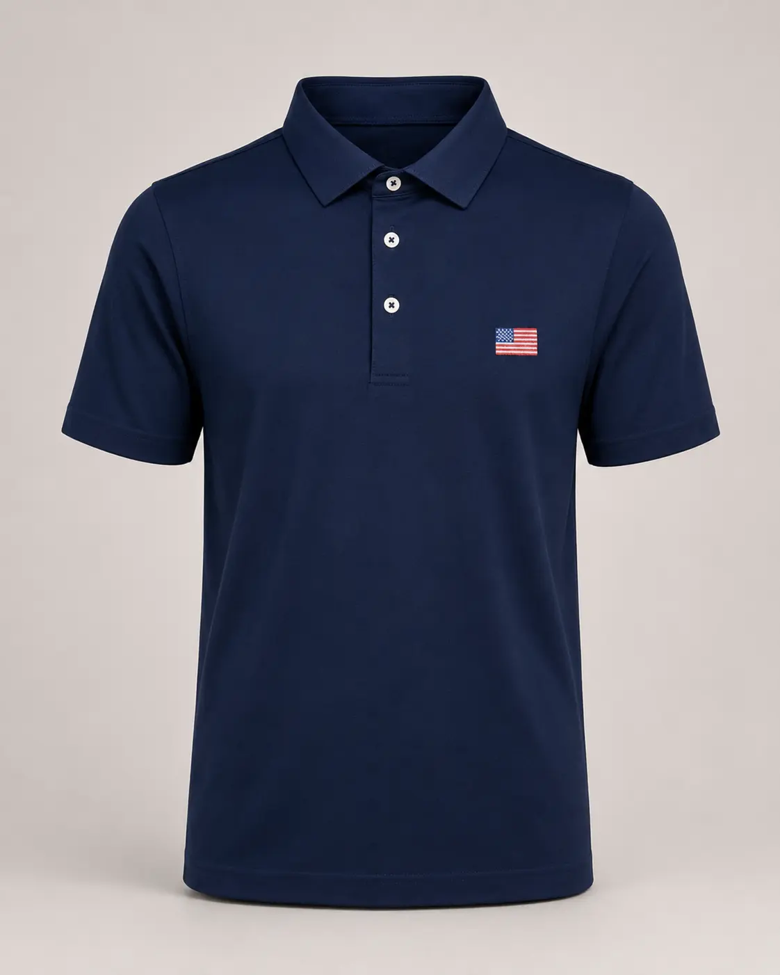 Men's Classic Navy Americana Polo – Short Sleeve Collared Top with Flag Embroidery