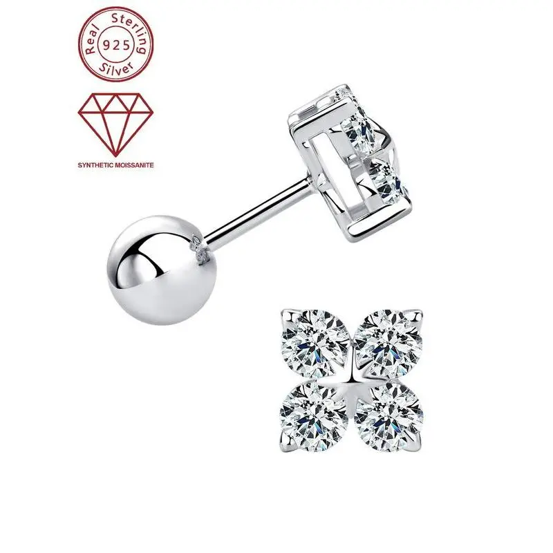 S925 Sterling Silver Synthetic Moissanite Decor Stud Earrings, Four Leaf Clover Design Earrings, Fashion Jewelry Accessories for Women & Girls S925 Sterling Silver Synthetic Moissanite Decor Stud Earrings, Four Leaf Clover Design Earrings, Fashion Jewelry Accessories for Women & Girls