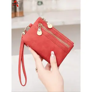 Women's Summer Zipper Bifold Wallet, Simple Solid Color PU Leather Card Holder, Casual Trendy Short Purse for Women & Girls, Everyday Daily & Back To School Use